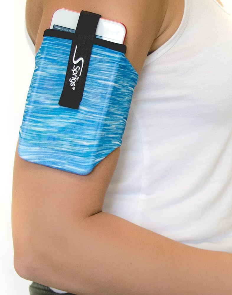 Sprigs Phone Armband Sleeve for iPhone 14, 13, 12, 11, X Galaxy Z, S22, S21, S20 Google Pixel 7, 6, 5. The Lightest & Most Comfortable Running Armband, Stretches to Fit All Phones with Case for Women & Men