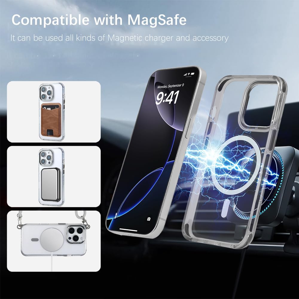 for iPhone 15 Pro Case with 62.99 inch Lanyard, Classic Clear&Gray Magnetic Phone Case, Drop&Shockproof Protection Cases, Phone Lanyard for Around The Neck, Compatible with Magnet Accessory