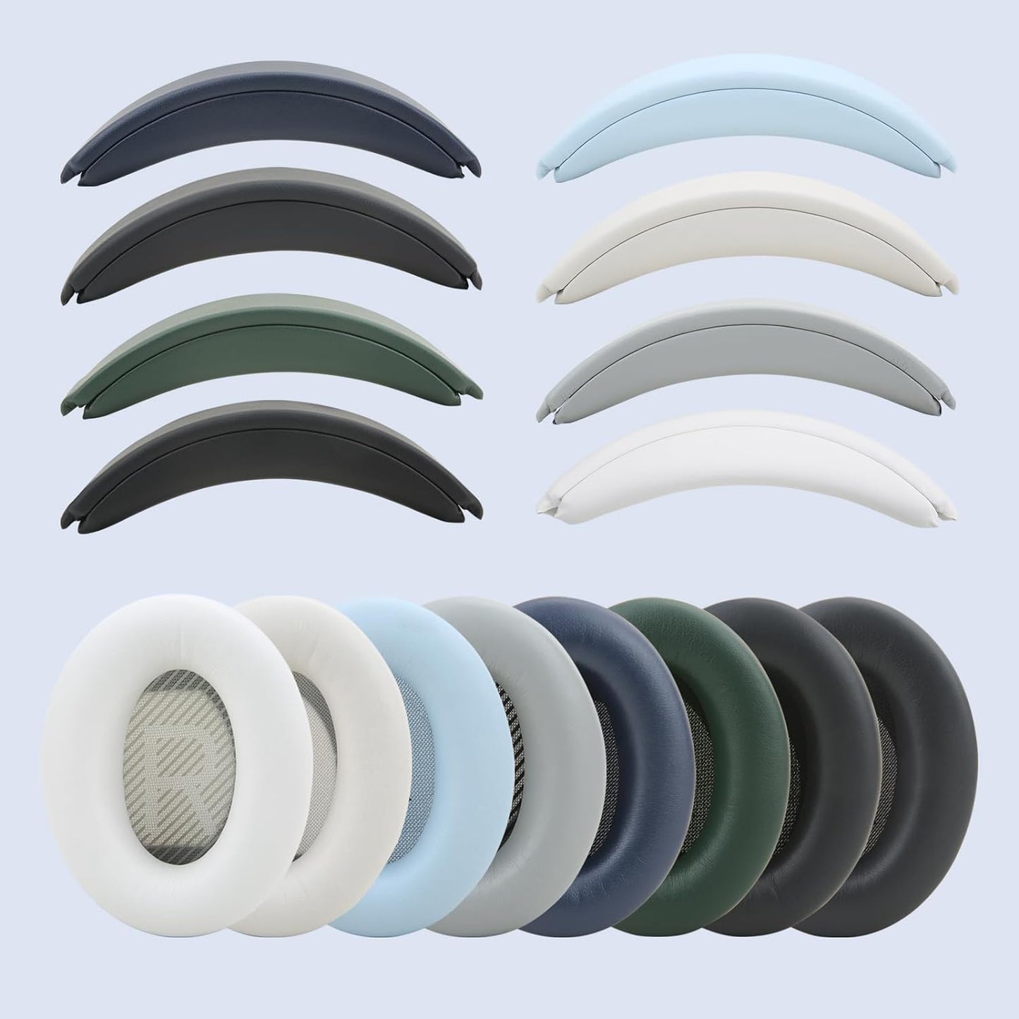 Ear Cushion and Headband for Bose QC45 QC35, Replacement Headstrap Pad Repair Part with Protein Leather& Memory Foam (White)