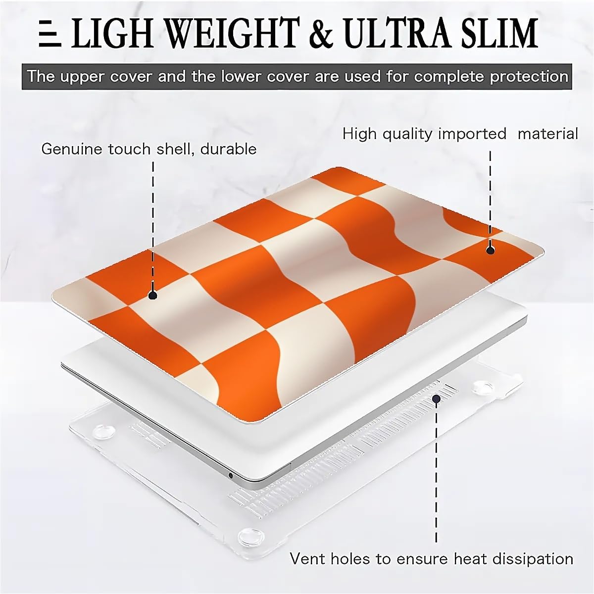 Compatible with MacBook Air 13.3 13.6 Inch Case 2022 2021 2020 2019 Plastic Hard Shell Case Cover,13.3 Pro(A1706/A1708/A1989/A2159/A2289/A2338), Orange and White Checkered Flag