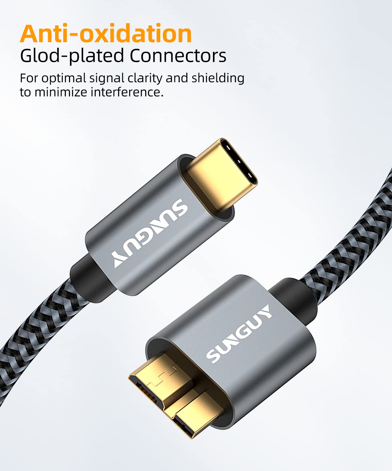 SUNGUY 5Pack 10Gbps Micro B to USB C Hard Drive Cable 1FT, USB 3.1 USB C to Micro B Cable, High-Speed External Hard Drive USBC Cord for iPhone 15, MacBook Pro/Air, WD Toshiba Westgate Seagate