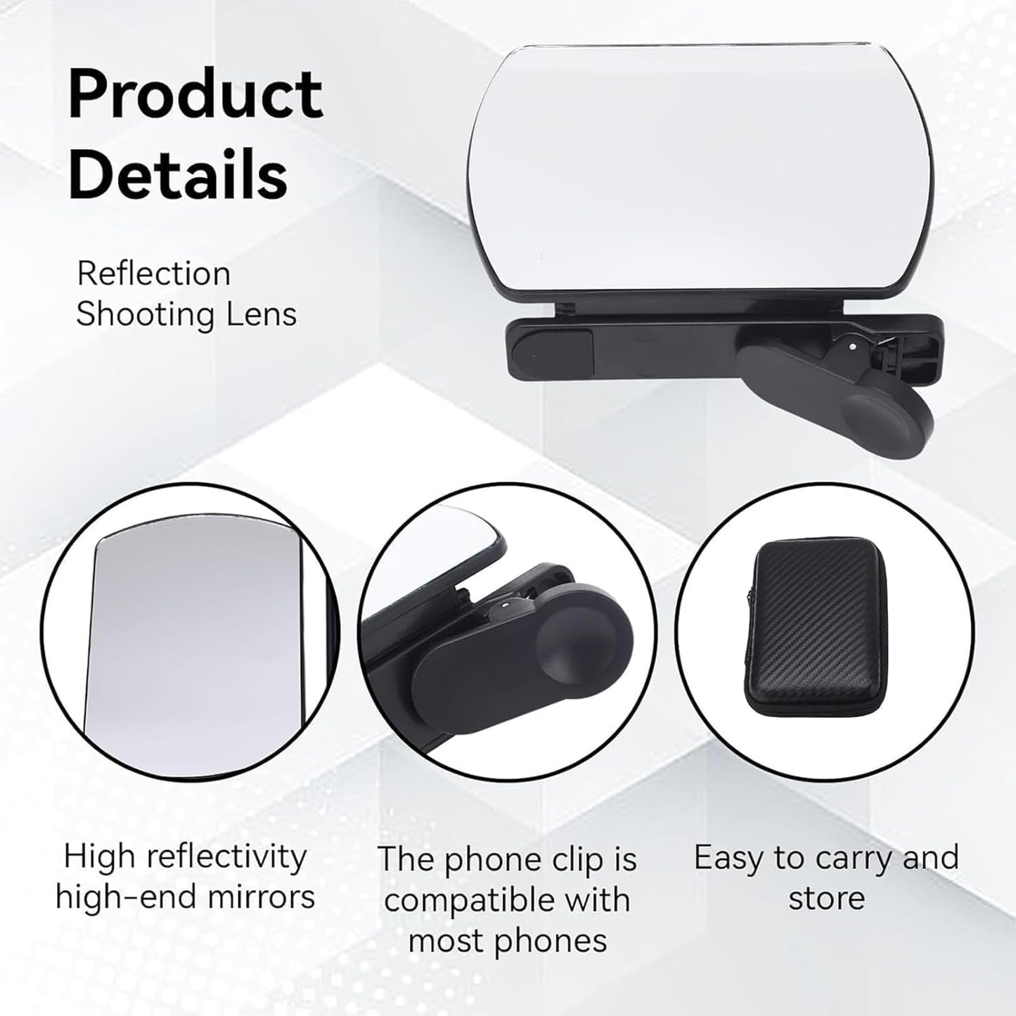 Mirror Effect Lens - Capture Stunning Reflections Instantly, Smartphone Camera Mirror Reflection Clip Kit, Mirror for Phone to Use Back Camera (Black*2pcs)