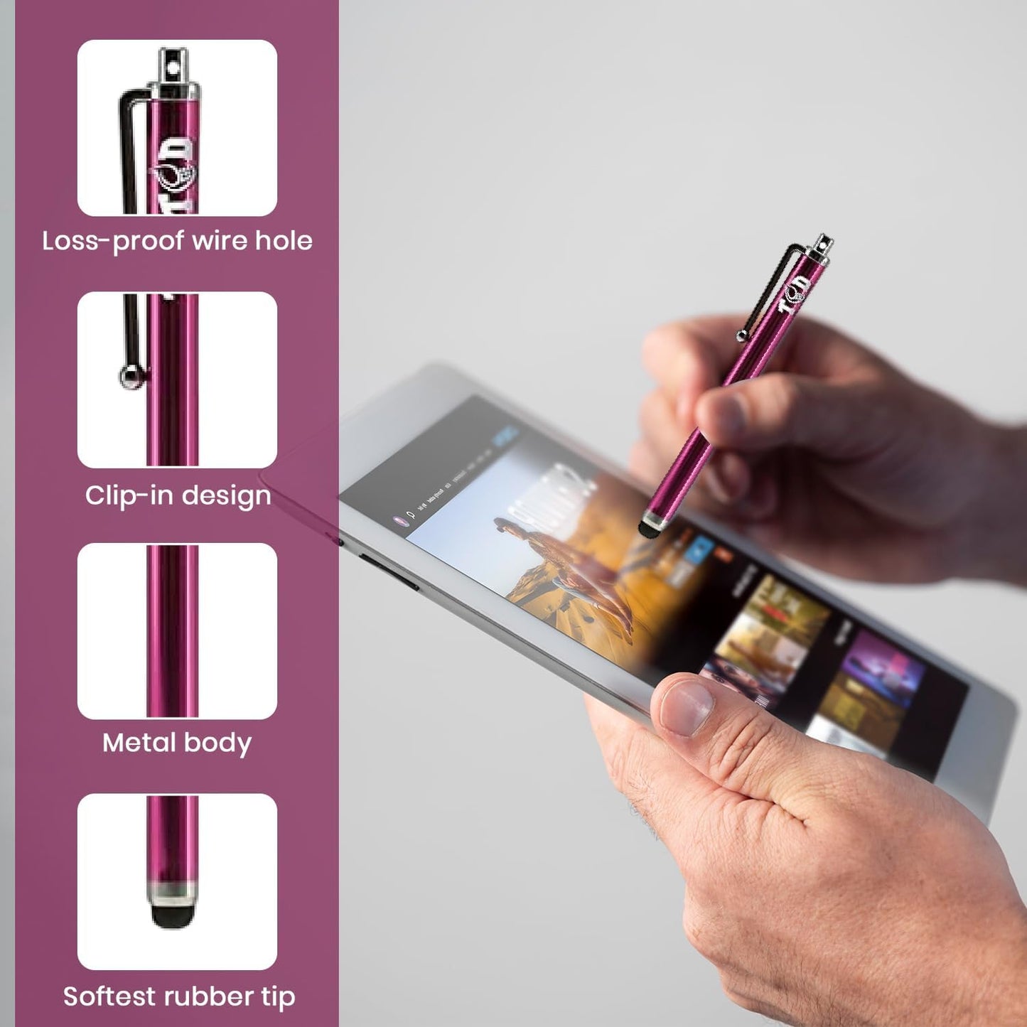 TCD 10 Pack Stylus Pen for Touch Screen, Universal Capacitive Digital Stylus Pen for iPad, iPhone, Tablet, Laptop – Premium Thick Styluses for All Touchscreen Devices with Rubber Tip, Hot Pink