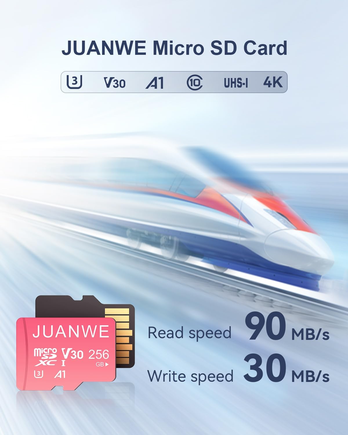 JUANWE 256GB Micro SD Card 4K V30 + Adapter 256GB microSDXC UHS-I SD Card C10 U3 A1 Memory Card for Nintendo-Switch, Pink