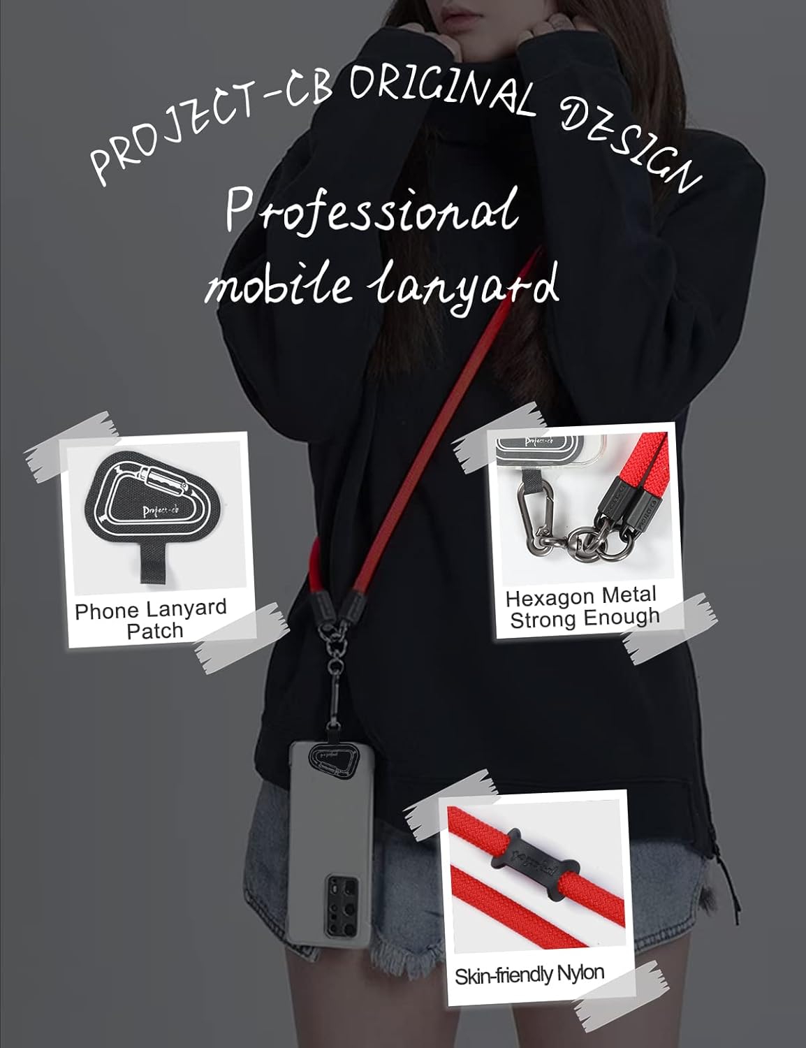project-cb Cell Phone Lanyard ×1, Tether Tab ×2, Universal Adjustable Phone Strap, Crossbody, Neck Phone Lanyard, Rope Strap