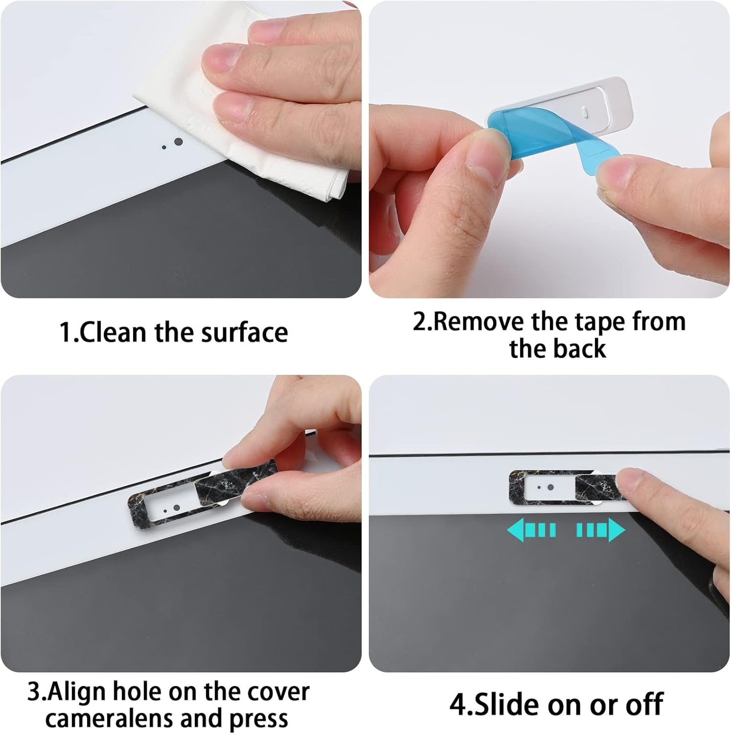 Webcam Cover, 3 Pieces, Laptop Camera Cover, Privacy Shielding Capacity is Twice as Big as The Traditional, Suitable for Computer Mobile Phones, laptops, Tablets and so on (Black Marble)
