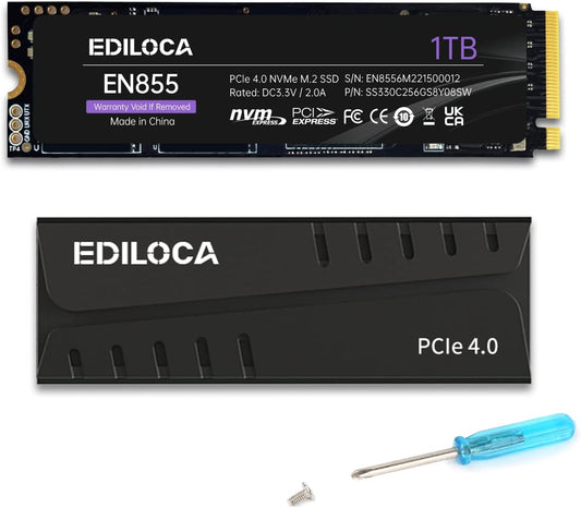 1TB PS5 SSD with Heatsink PCIe Gen4 NVMe M.2 Gaming SSD, 7400MB/s Read, 1GB DRAM Cache, 3D TLC | Internal Solid State Drive Compatible with PS5 & PC(EN855)