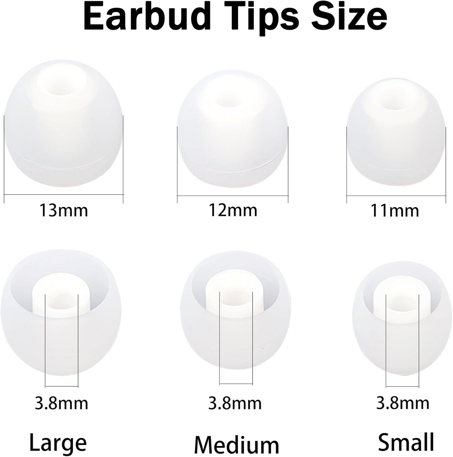 Silicone Replacement Earbud Tips Earbud Covers Fit Most in-Ear Earbuds(Inner Hole 3.8mm -5.1mm) Headphone Ear Tips Ear Bud Rubber Tips 9 Pairs S M L