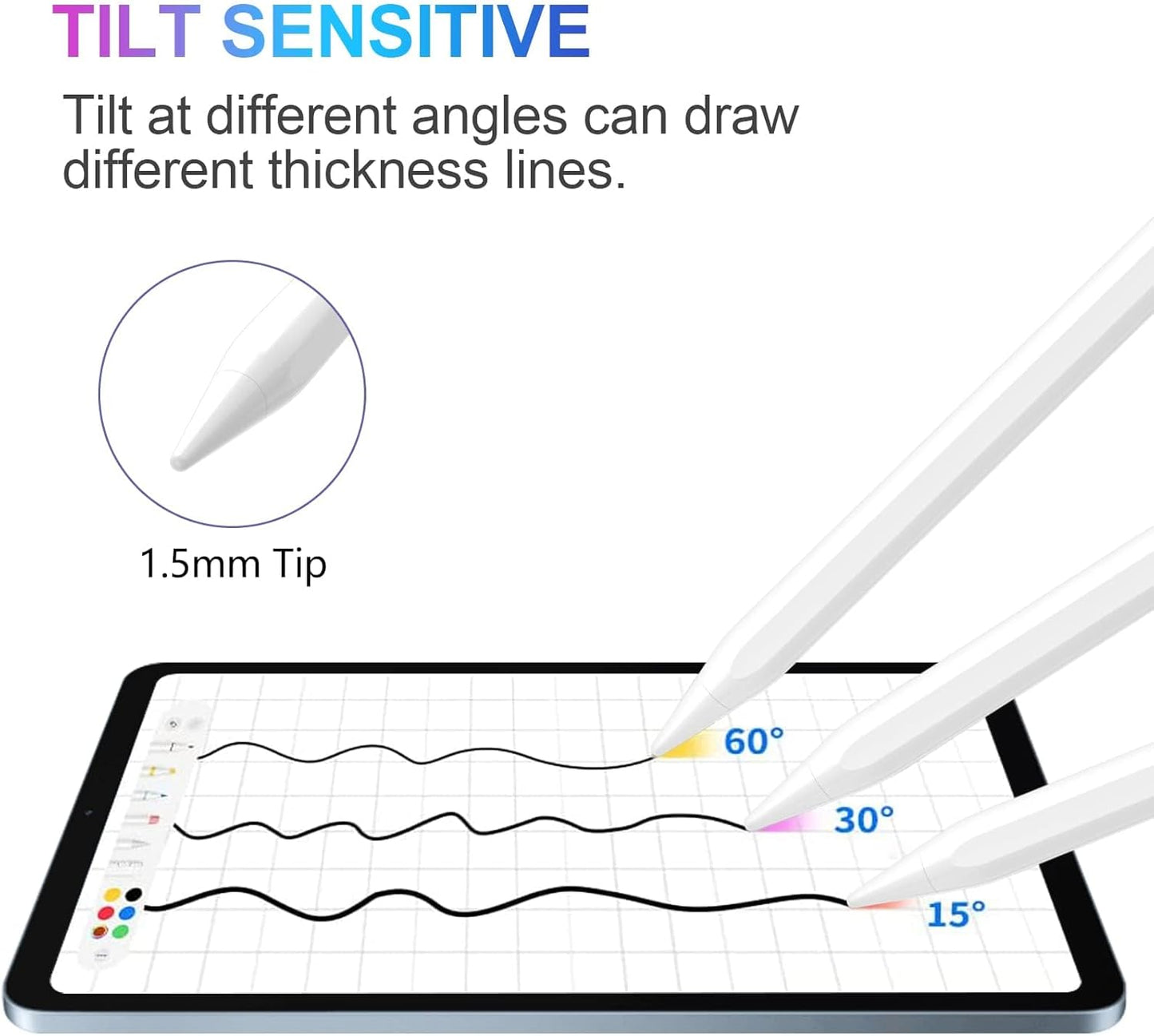 Stylus Pen for iPad 2018-2024 with Palm Rejection, Active Pencil for iPad 10th/9th/8th/7th/6th Generation, for iPad Pro 11/12.9 inch, for iPad Air 5th/4th/3th Gen, for iPad Mini 6th/5th Gen (White)