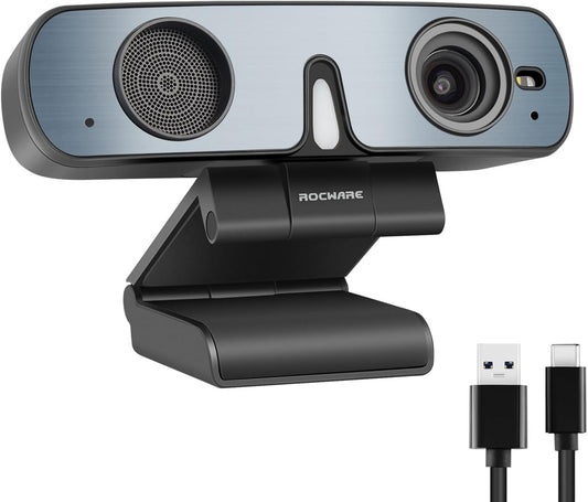ROCWARE RC28 Webcam with Cardioid & Omnidirectional Microphone | HiFi Mode for Studio-Quality Audio, AI Noise Cancellation & Raw Audio Modes | 1080P 60FPS Web Cam for Streaming/Meetings/Beginners