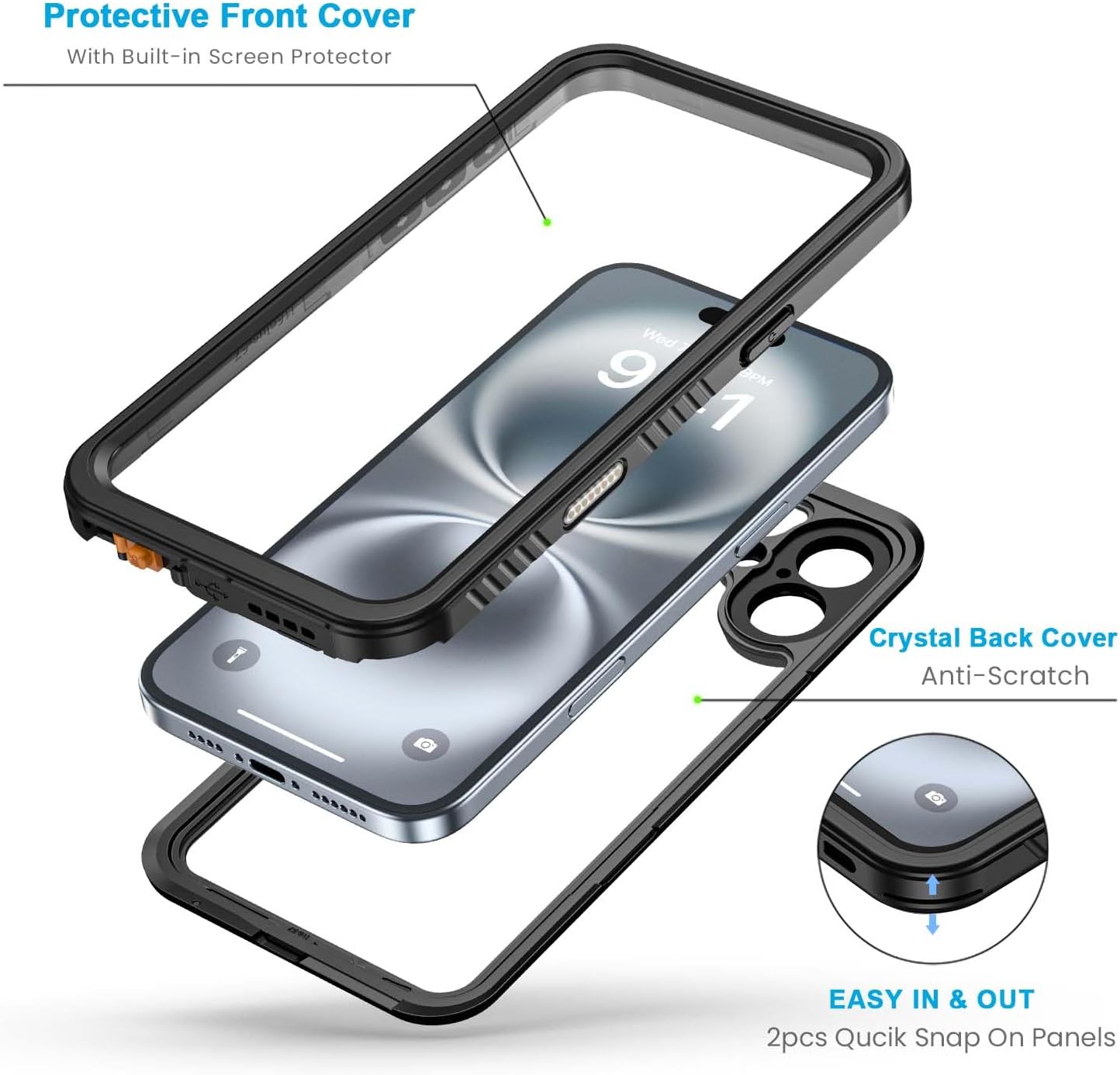 Lanhiem for iPhone 16 Plus Case Magnetic, Waterproof Dustproof Cover [Built in Screen Protector] [Compatible with MagSafe], Full Body Heavy Duty Protective Phone Case for iPhone 16 Plus - 6.7” (Black)