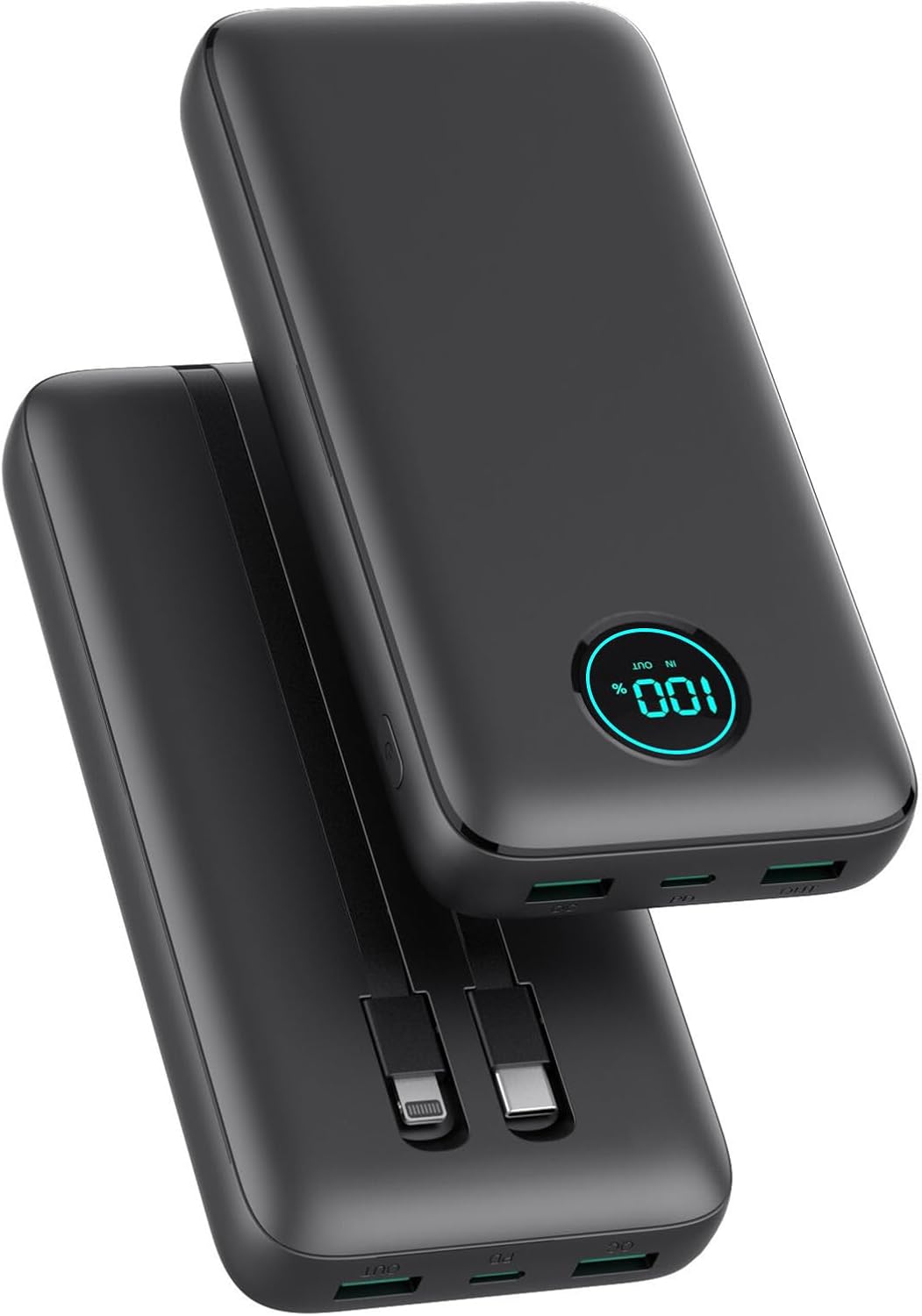 Portable Charger PowerBank 40,800mAh with 2 Built-in Cables,25W PD Fast Charging +QC 4.0 Quick Phone Charging Power Bank, 5 Outputs LCD Display USB C Battery Pack for iPhone 16/15 Android Galaxy etc