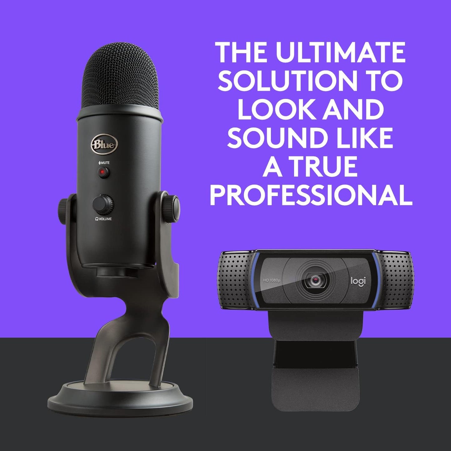 Logitech C920x HD Pro Webcam, Full HD 1080p/30fps - Black w/Blue Yeti USB Microphone - Blackout