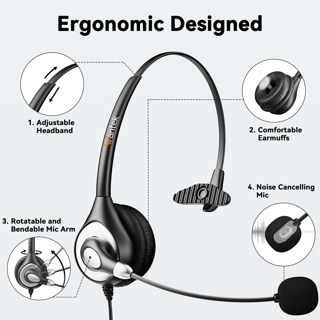 Wantek Headset with Microphone for PC Wired Headphones - USB C 3.5mm Headsets with Noise-Cancelling Microphone for Laptop