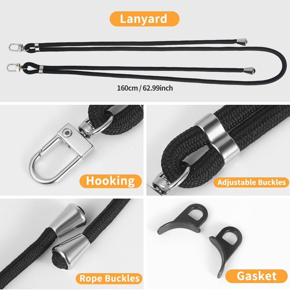 for iPhone 14 Pro Case with 62.99 inch Lanyard, Classic Clear&Black Magnetic Phone Case, Drop&Shockproof Protection Cases, Phone Lanyard for Around The Neck, Compatible with Magnet Accessory
