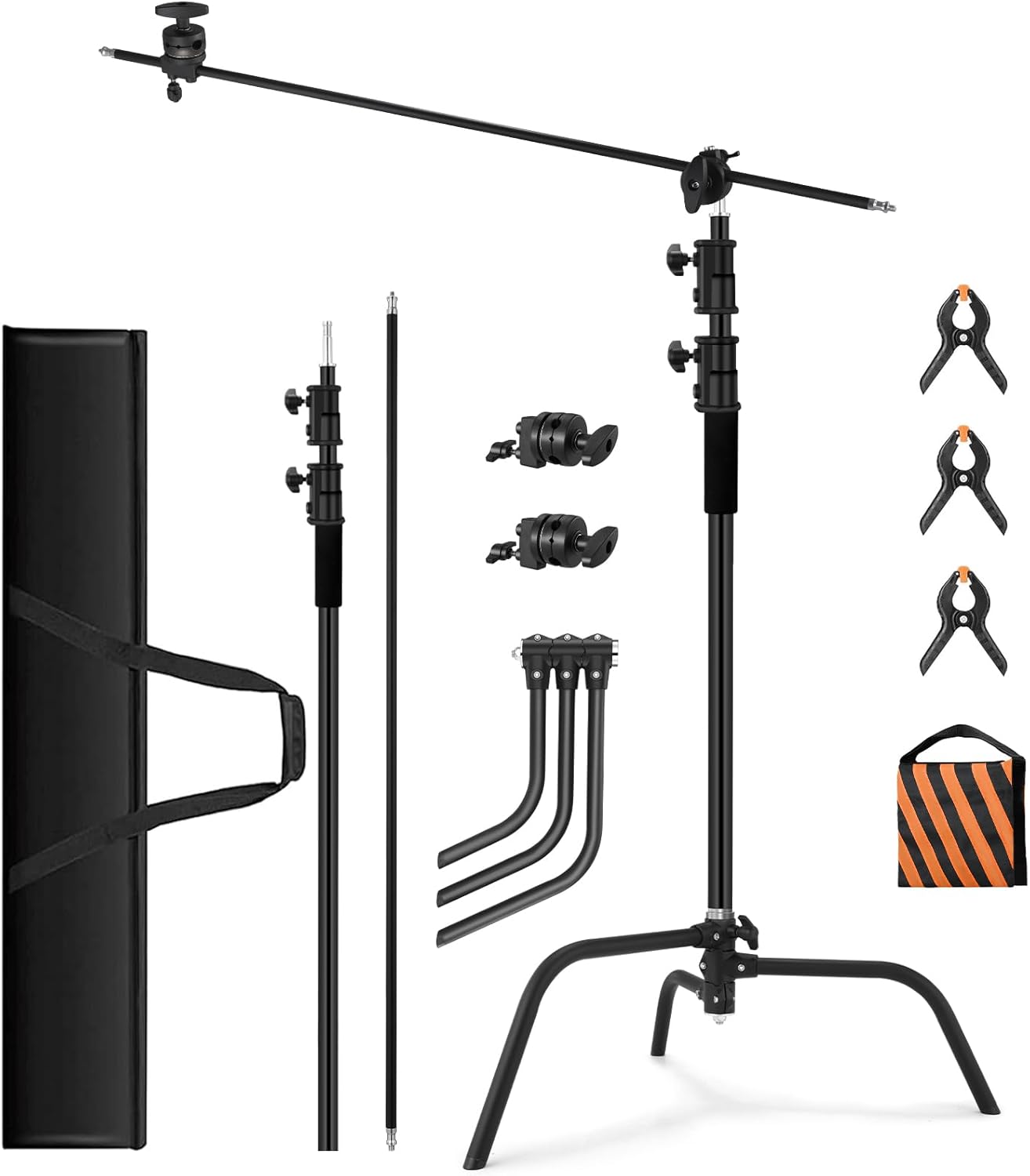 10.8ft/330cm Heavy Duty C Stand Stainless Steel Light Stand with Holding Arm 4.2ft/128cm Carry Bag 44LB/20KG Adjustable Stable for Photography Studio Video Monolight Softbox Shooting