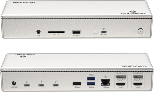 WAVLINK Thunderbolt 4 Dock with 100W Charging, Displaylink Docking Station Quad 4K@60Hz Monitor,3 Thunderbolt 4 Ports, 2.5G Ethernet, Thunderbolt Dock for Mac M1-M4 and PC,Displaylink Driver Required