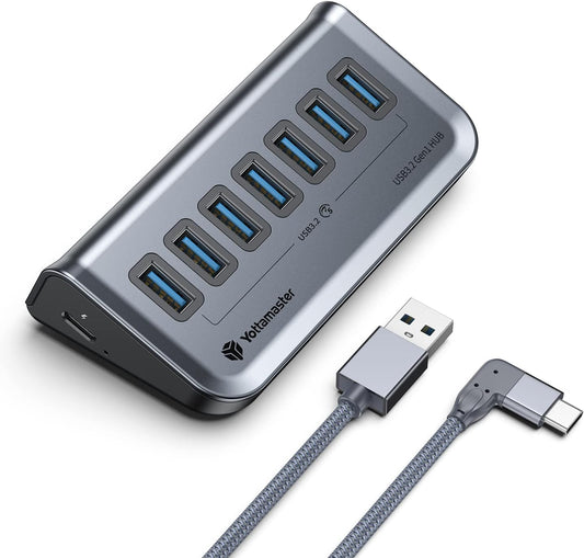 Yottamaster 7 Port USB 3.0 Hub, Data USB Hub Splitter with 3.2ft Cable Compatible with MacBook, Mac Pro, Compatible with Mac Mini, iMac, Laptop, PC, USB Flash Drives, Mobile HDD, Printer (3.2ft)