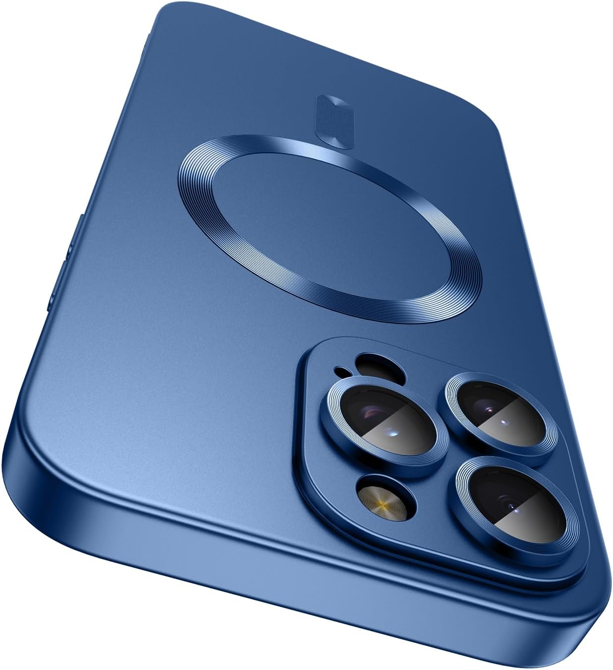 Magnetic for iPhone 16 Pro Case [Compatible with MagSafe][Built-in Camera Lens Protector] Slim Soft Silicone Bumper Shockproof Metallic Luster Phone Case (Blue)