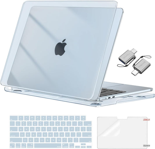 MOSISO Compatible with MacBook Air 13 inch Case 2025 2024 2023 2022 M4 A3240 M3 A3113 M2 A2681, Plastic Hard Shell&Keyboard Cover&Screen Film&Type C for MacBook Air 13.6 inch Case, Crystal Sky Blue
