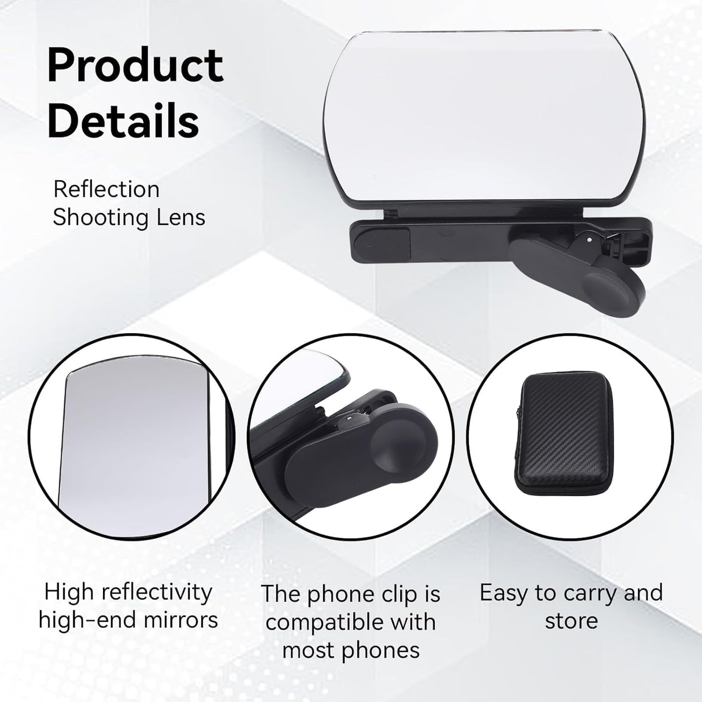 Mirror Effect Lens - Capture Stunning Reflections Instantly,Camera Mirror Reflection Clip for Back Camera Recording, Adjustable Hd Glass Phone Shooting Reflection Mirror (Black)