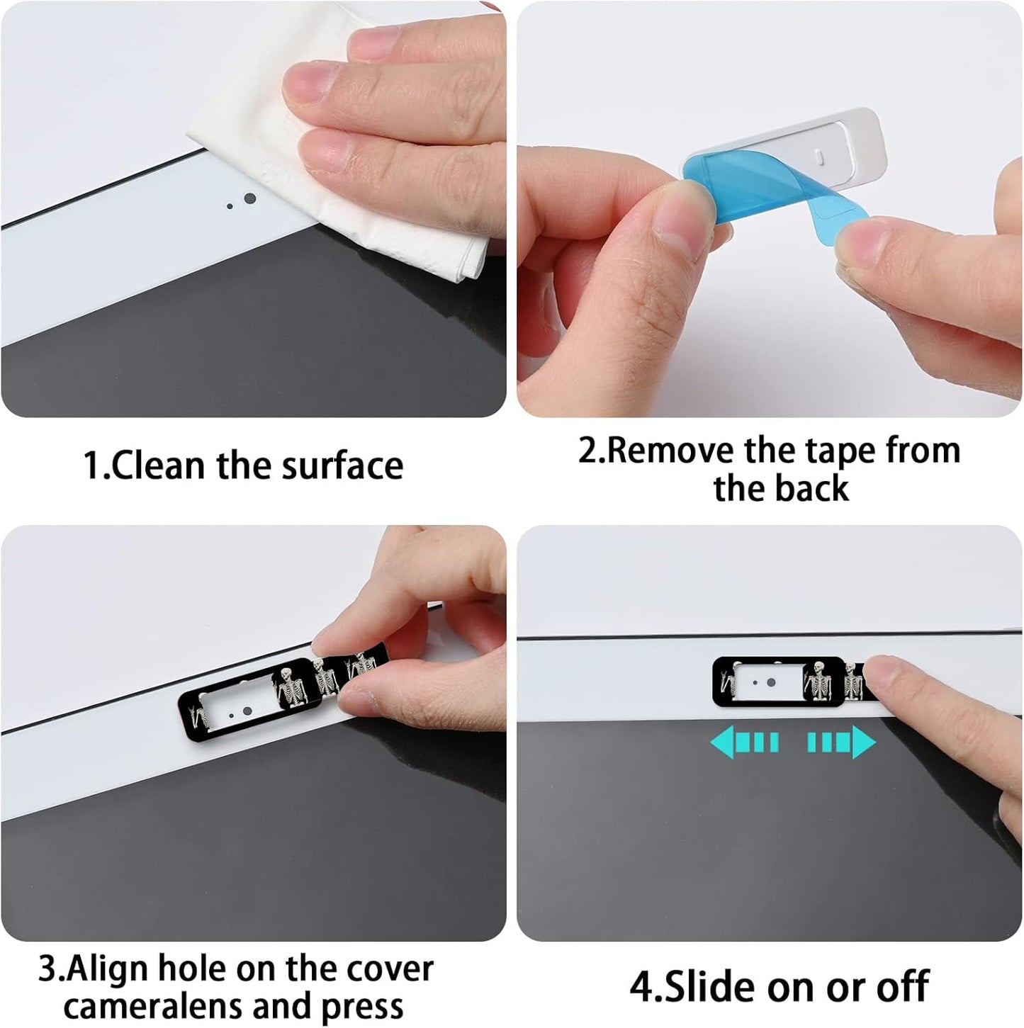 Webcam Cover, 3 Pieces, Laptop Camera Cover, Privacy Shielding Capacity is Twice as Big as The Traditional, Suitable for Computer Mobile Phones, laptops, Tablets and so on (Skull)