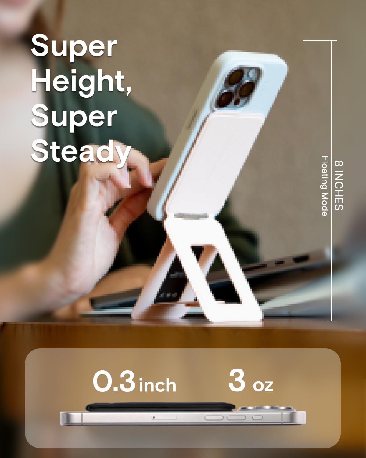 MOFT Phone Stand, Magnetic Phone Tripod Stand Stain-Resistant MOVAS Leather & Angle Adjustment & Strong Magnets Tripod for iPhone 16/15/14/13/12 (Included Metal Ring)-Cement
