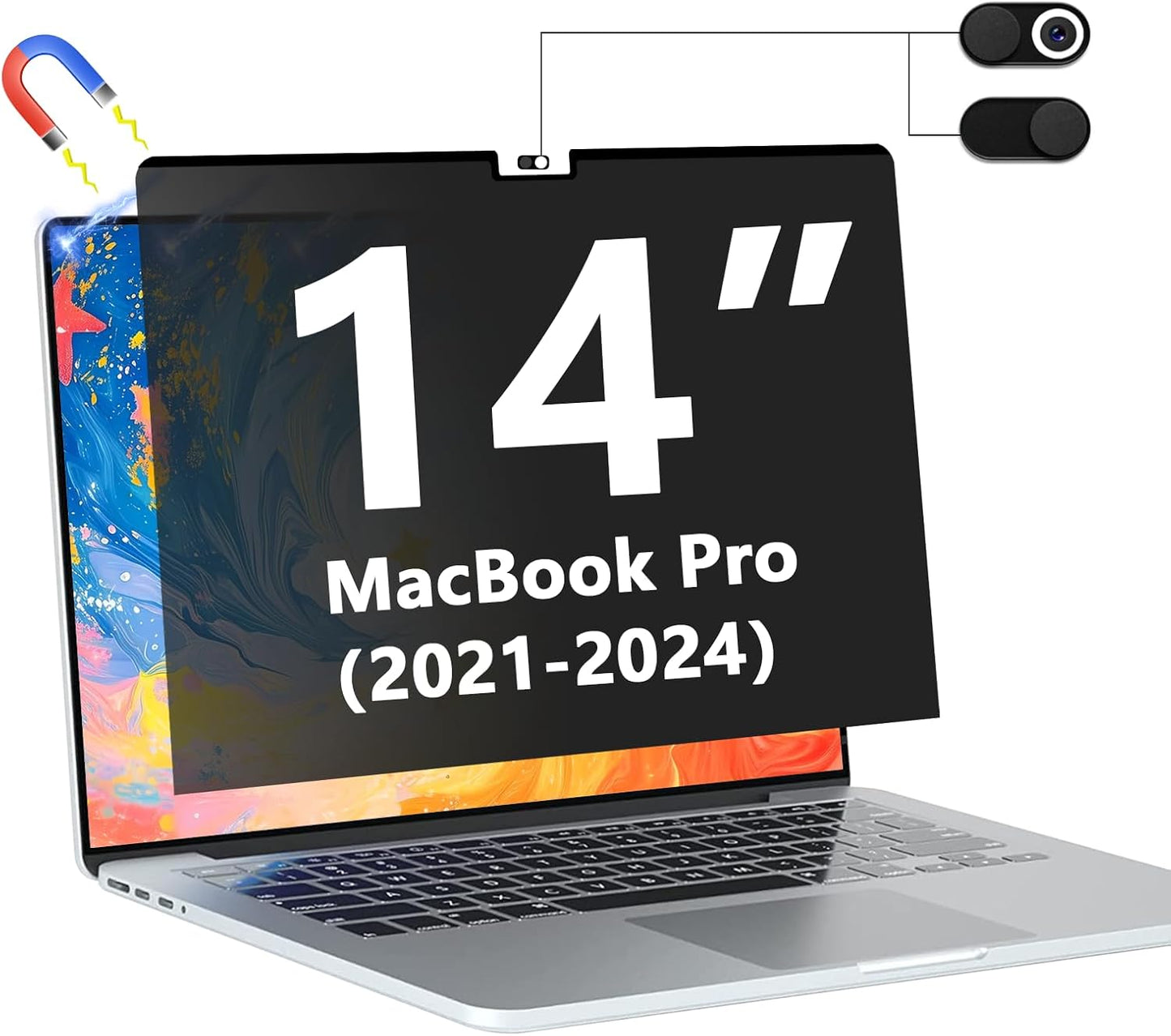 Magnetic Privacy Screen Protector for MacBook Pro 14 Inch 2021-2024 (M1/M2/M3/M4), Removable Anti Spy Glare Blue Light Shield, 14.2" Mac Laptop Privacy Filter"