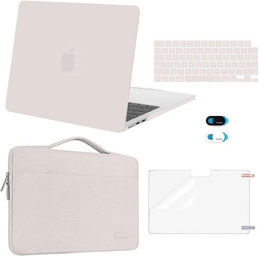 MOSISO Compatible with MacBook Air 13 inch Case 2025 2024 2023 2022 M4 A3240 M3 A3113 M2 A2681, Hard Shell&Sleeve Bag&Keyboard Skin&Webcam Cover&Screen Film for MacBook Air 13.6 inch, Stone Gray