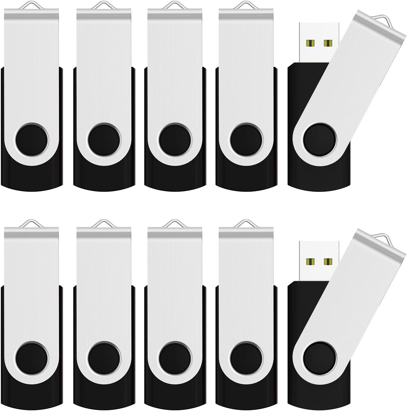 JUANWE 16GB USB Flash Drive 50 Packs, Bulk Thumb Drives FAT32 Foldable 360°Swivel Memory USB Sticks with Lanyard Hole, Jump Drive Mutipack Pen Drive Zip Drive Portable Flashdrive for PC/Mac, Black