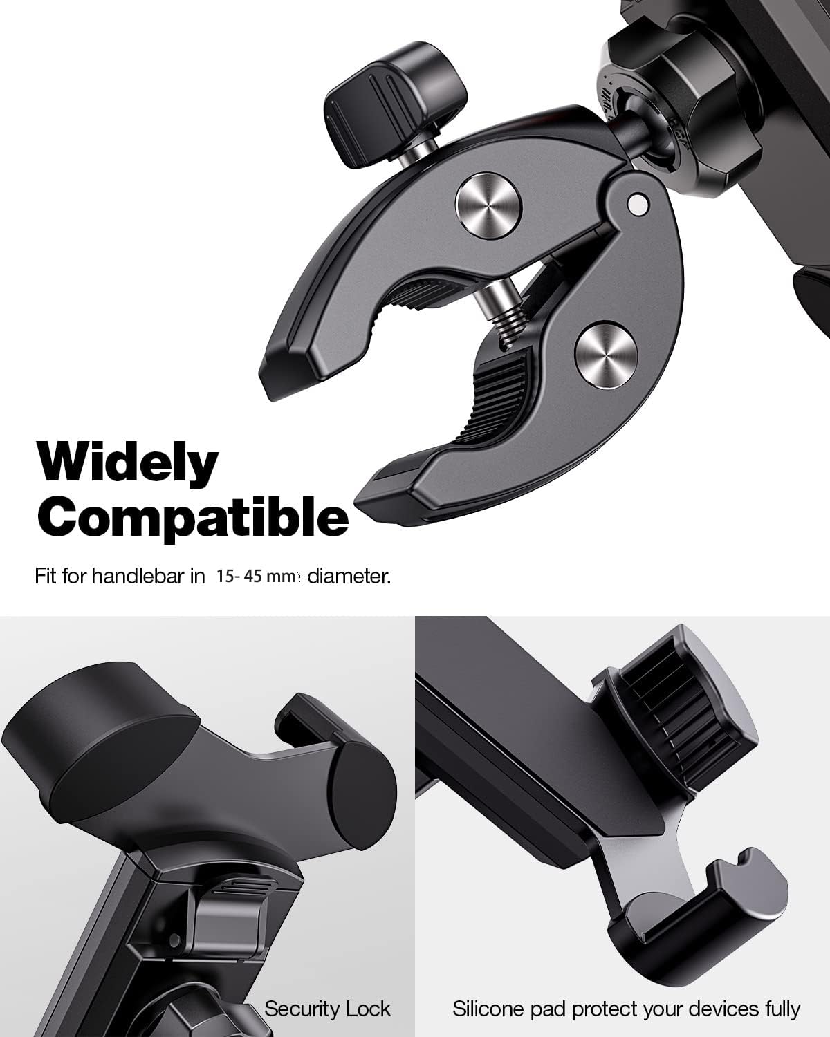 Universal Bike Phone Mount,Motorcycle Phone Holder-Sturdy and Secure,One-Hand Operation,360°Rotation,Security Lock,Compatible for All iPhone Series and Other 4.7"- 6.8"" Cellphone."