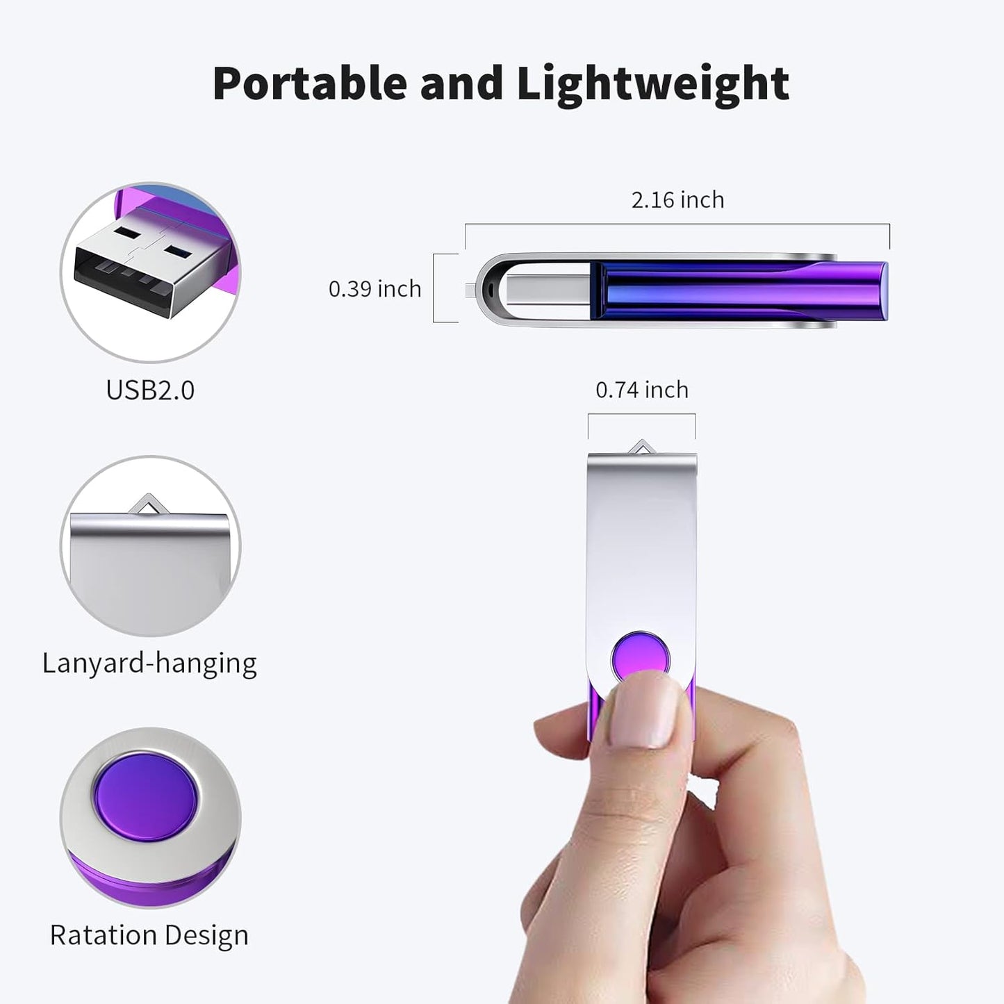 ABLAZE 128GB Flash Drive 2 Pack, USB 2.0 Thumb Drives with Lanyards Swivel USB Memory Stick 128GB（Green and Purple
