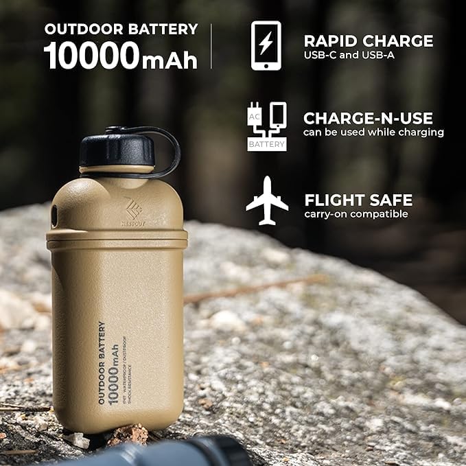 ELECOM NESTOUT Rugged Power Bank, 10000mAh Outdoor Battery Charger, 20W USB-C Fast Charging PD, Waterproof IP67, Durable Shockproof, Battery Pack for iPhone Hiking Travel Camping (Black, 10000mAh)