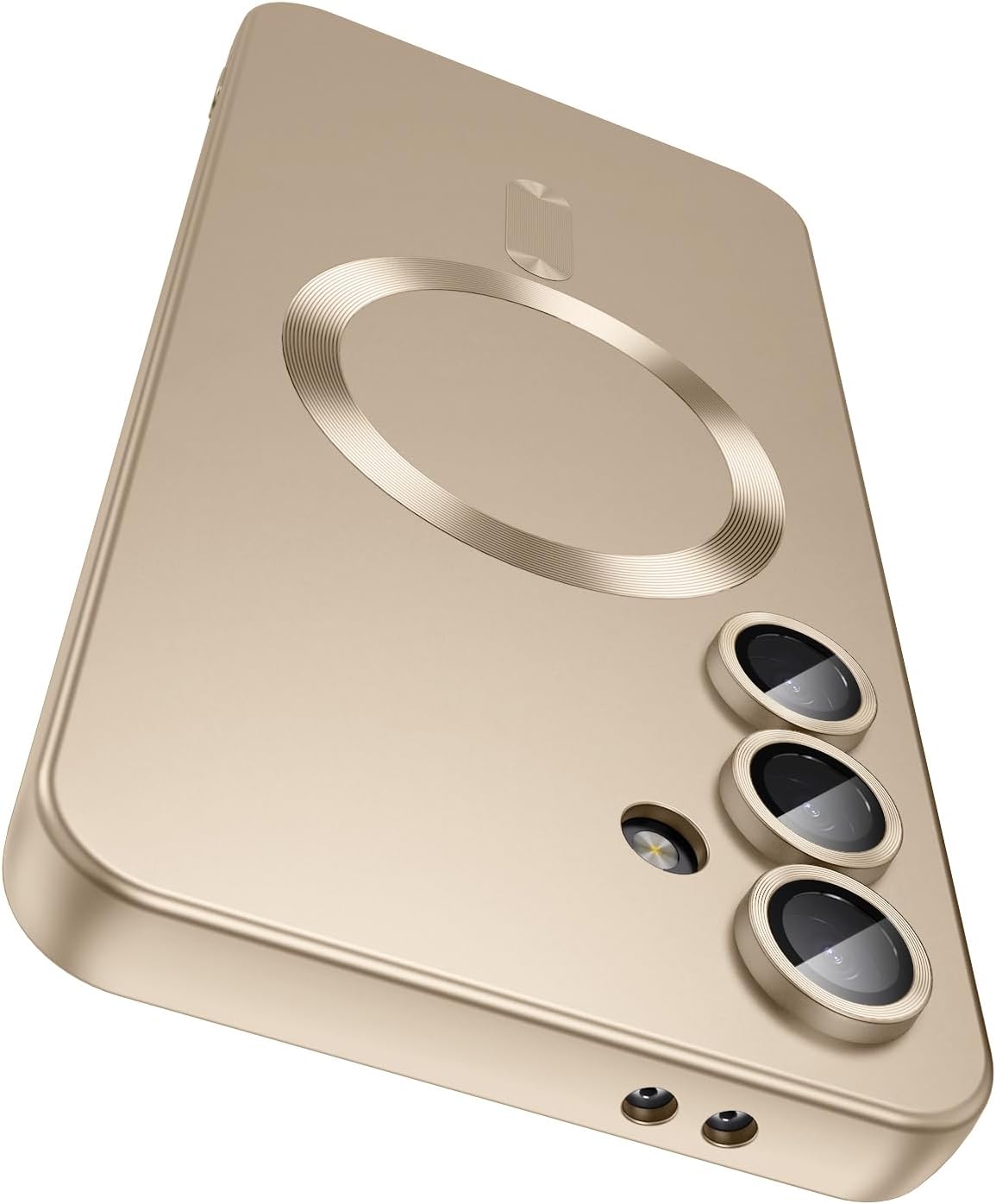Magnetic for Samsung Galaxy S25 Case [Compatible with MagSafe][Built-in Camera Lens Protector] Slim Soft Silicone Bumper Shockproof Metallic Luster Phone Shell (Gold)