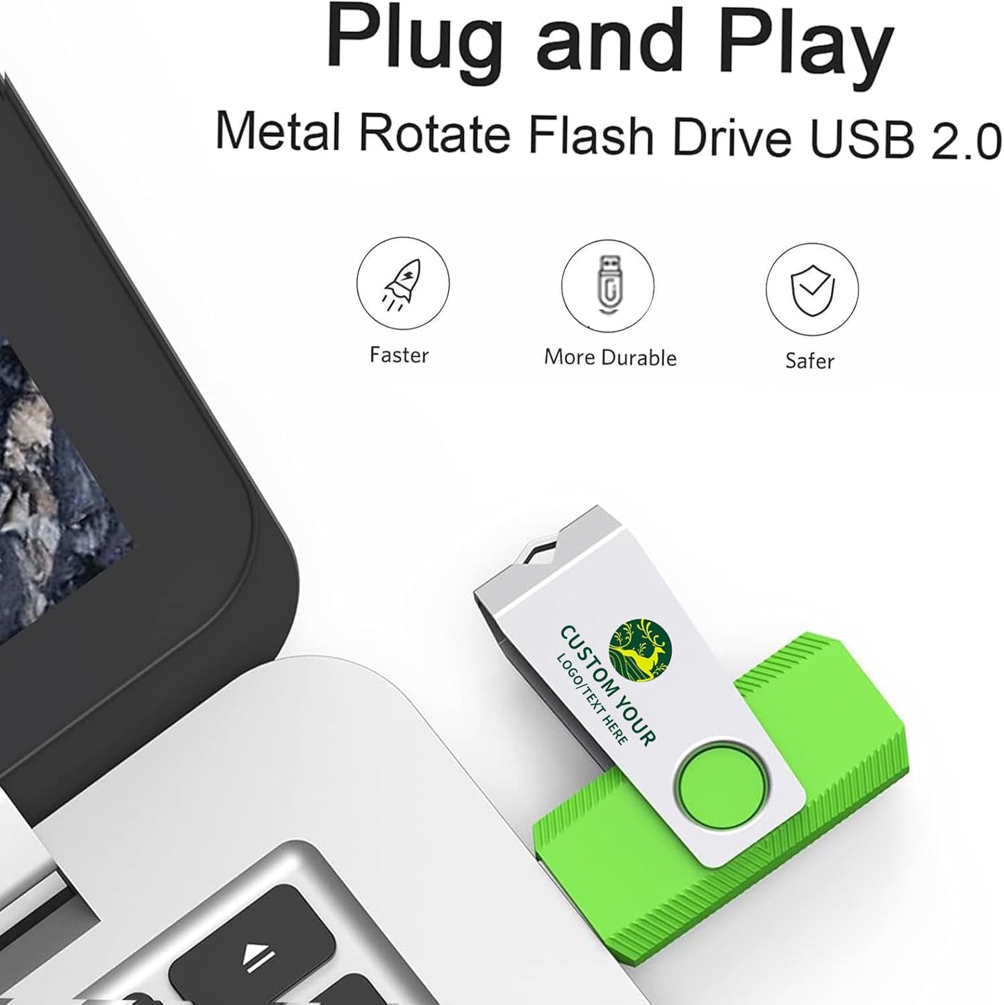 Customizable Flash Drives 512MB, Wooolken Personalized USB 2.0 Drive 10/20/50/100 Pack, Custom Thumb Drive Engraved Logo USB Drive (Mixcolors)