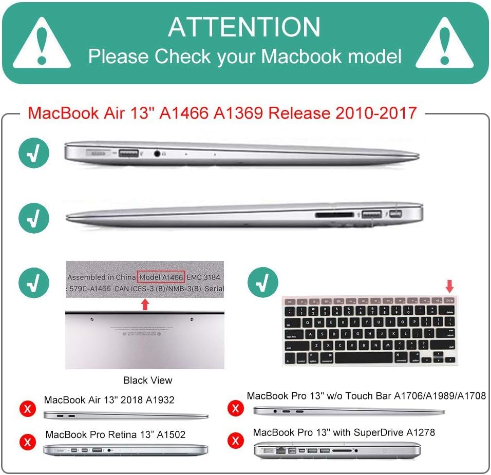 Mektron for MacBook Air 13 Case A1466/A1369 (2010-2017 Release), Snap-on Plastic Hard Shell Cover for MacBook Air 13.3 inch with Keyboard Cover, Cute Elephant