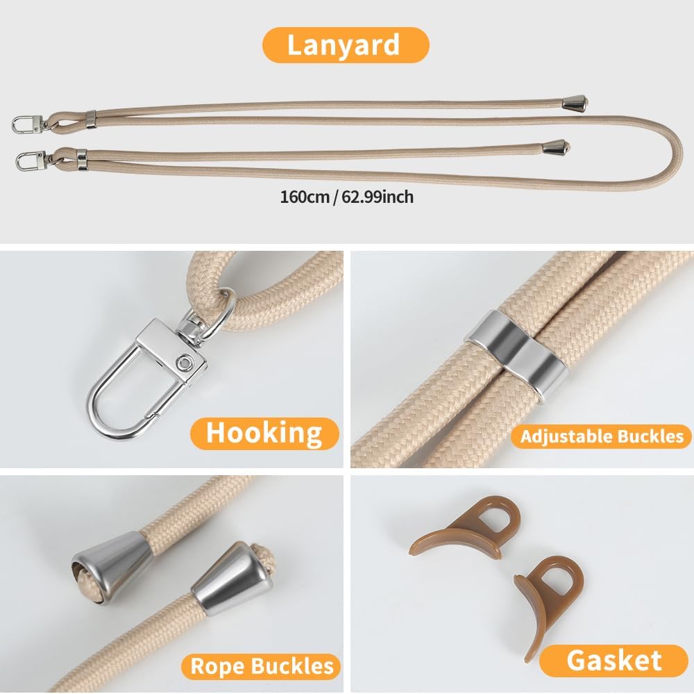 for iPhone 16e Case with Adjustable Phone Lanyard Strap, Compatible with MagSafe, Shockproof Military-Grade Protection, Magnetic Phone Case, Classic Clear Brown Hybrid Case, Yellowing Resistant