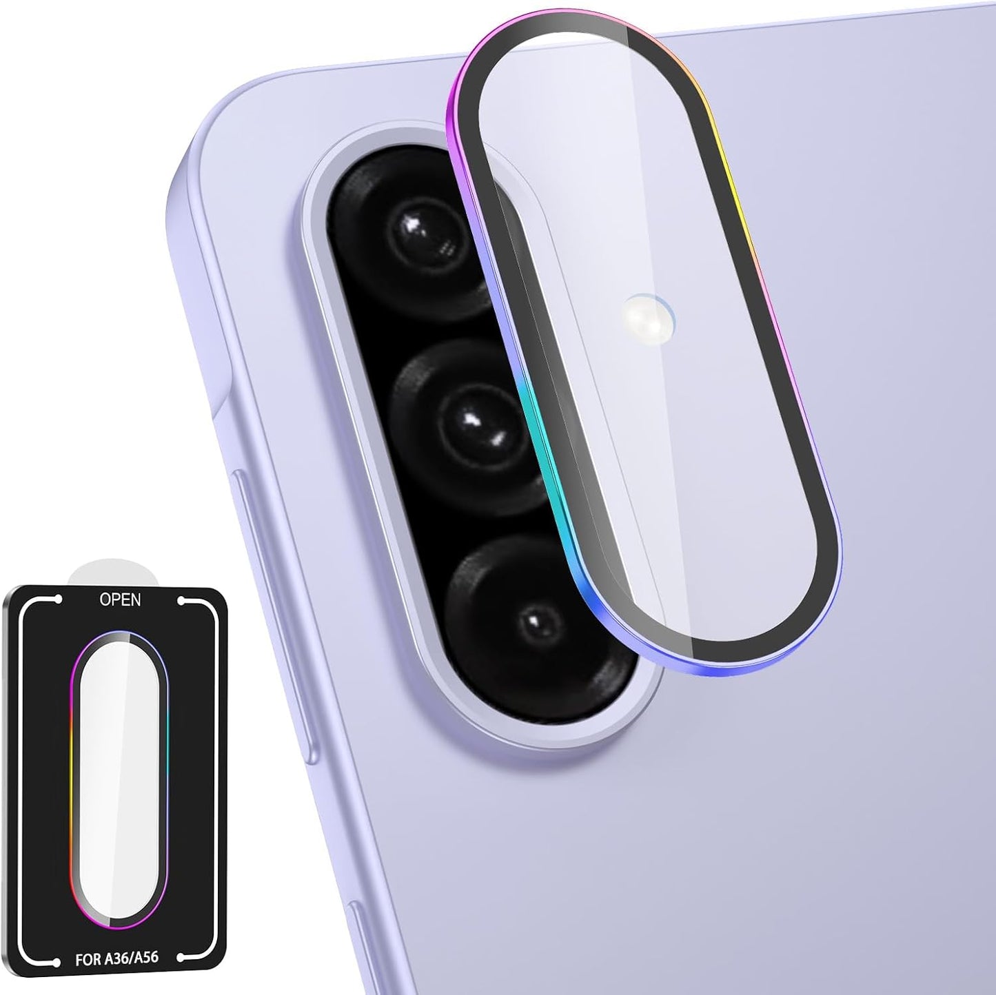 for Samsung Galaxy A36/A56 Camera Lens Protector, Individual Metal Ring Tempered Glass Lens Cover, [Strong Adsorption] Scratch Resistant Ultra-Thin HD Clear Lens Cover, 1 Set-Colorful