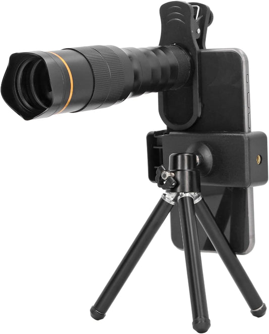 Portable 32X Phone Camera Lens HD Zoom Lens Clip On, Double Adjustment Eyepiece System, Large Aperture Objective Lens, Multiple Use Modes, Widely Applicable for Photo Video