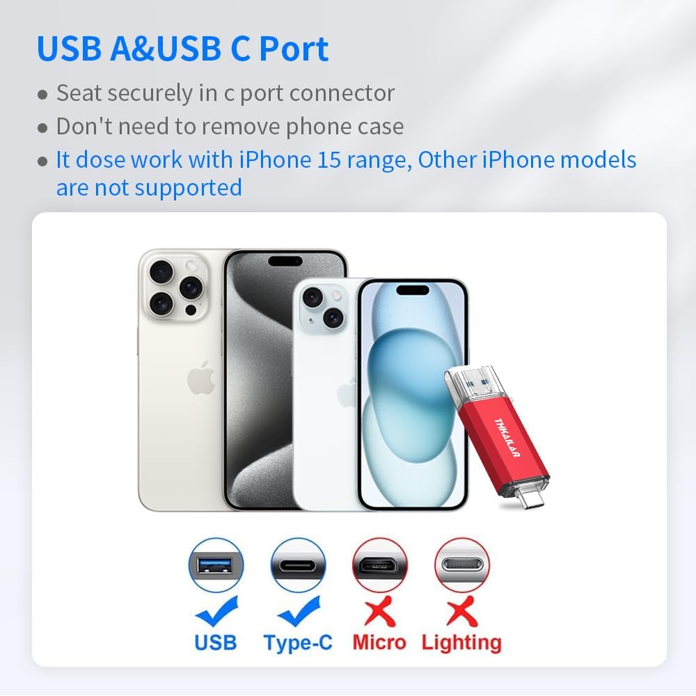 Thkailar USB C Flash Drive 256GB,USB Flash Drive with Type C and Type A 3.1 Port Compatible with Android Phone,MacBook Pro,PC(Red)