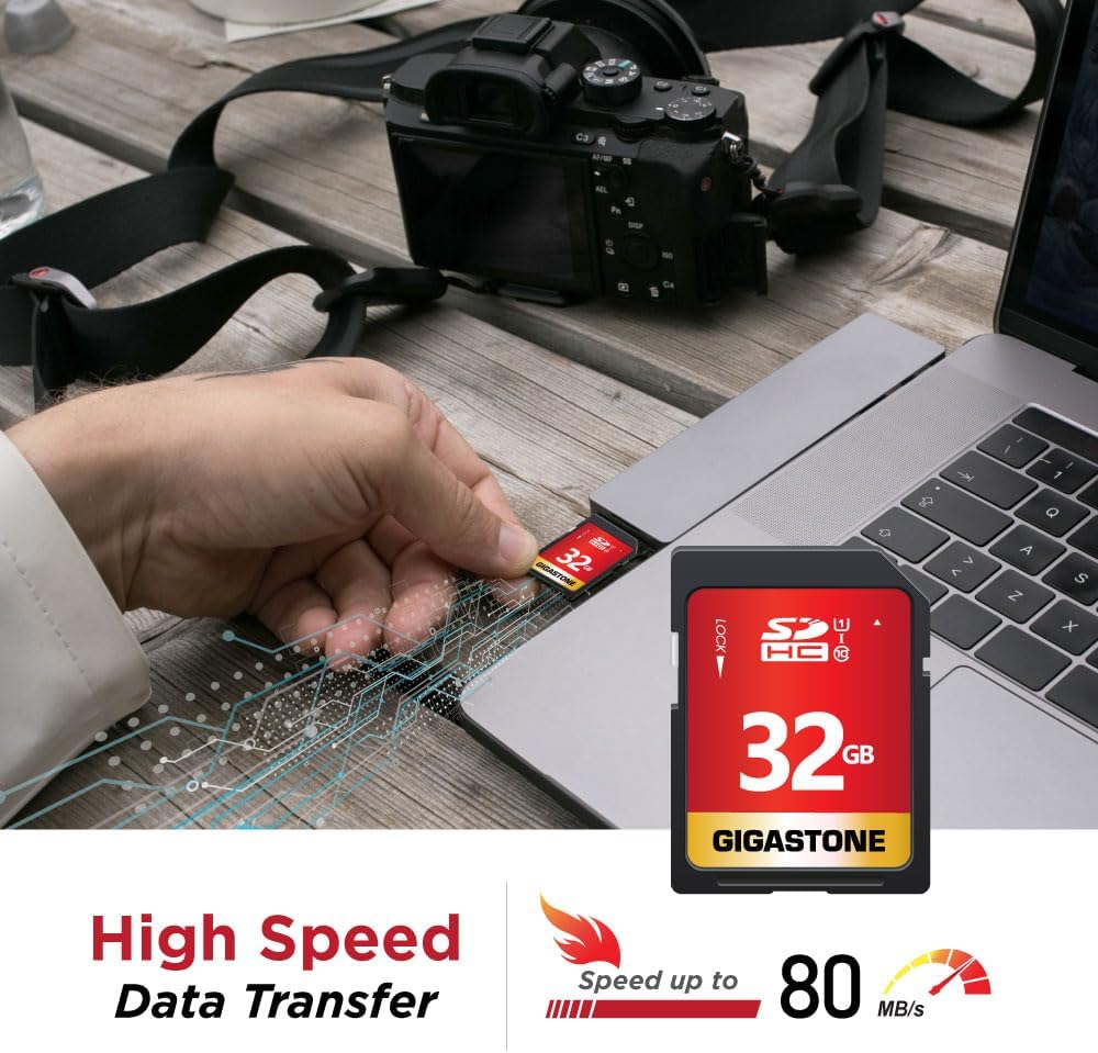 GIGASTONE 32GB SD Card 5 Pack UHS-I U1 Class 10 SDHC Memory Card Full HD Video Compatible with Canon Digital Camera, SPYPOINT TACTACAM Trail Camera, with 5 Mini Cases