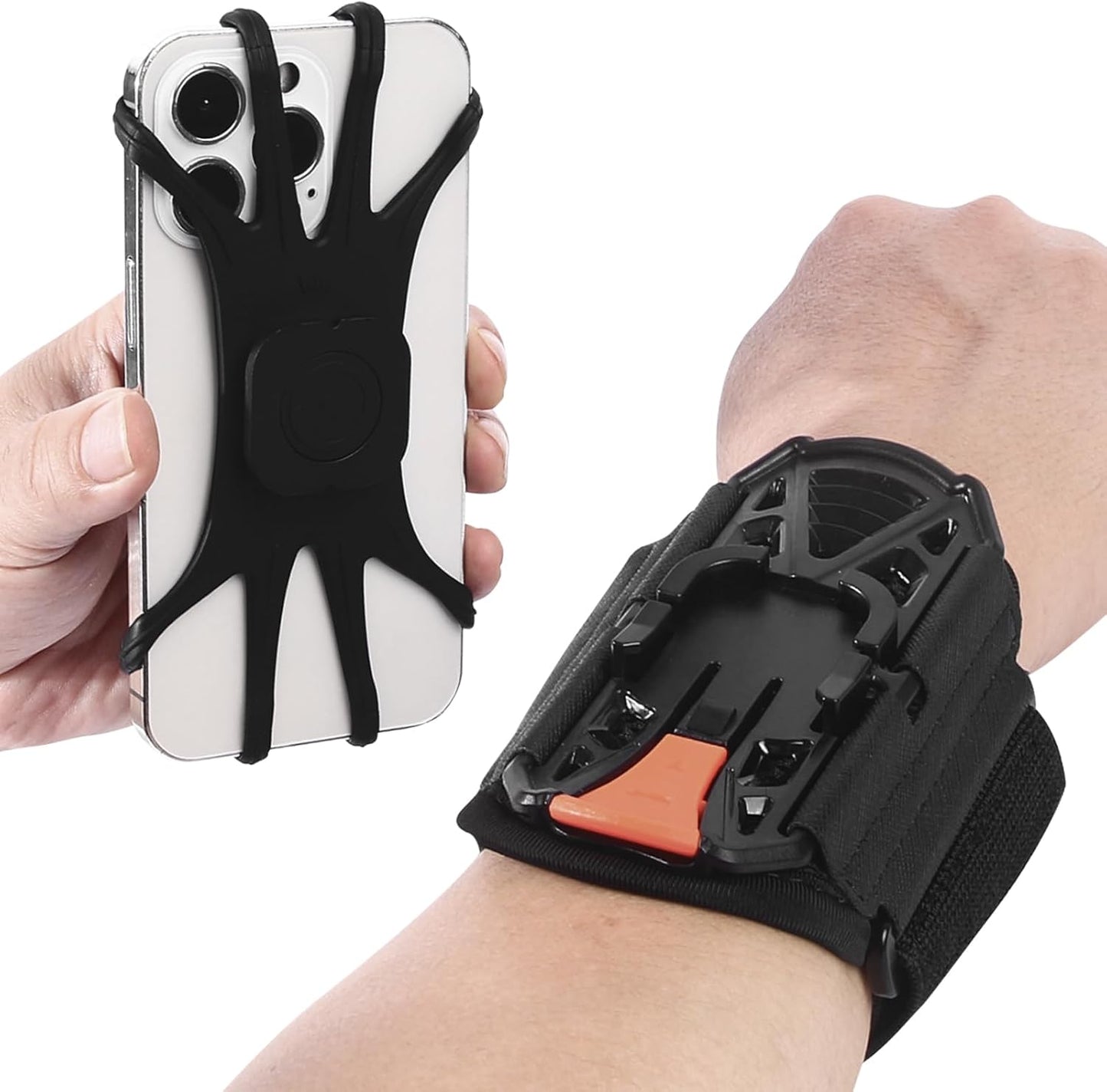 Wristband Phone Holder for Running, 360°Rotation & Detachable Sports Armband with Key Holder for iPhone 15/14/13/12/Pro/Pro Max/XS/XR/X/8/7/6/Plus, Samsung Galaxy, Fits 4''-6.95''Phone (s)