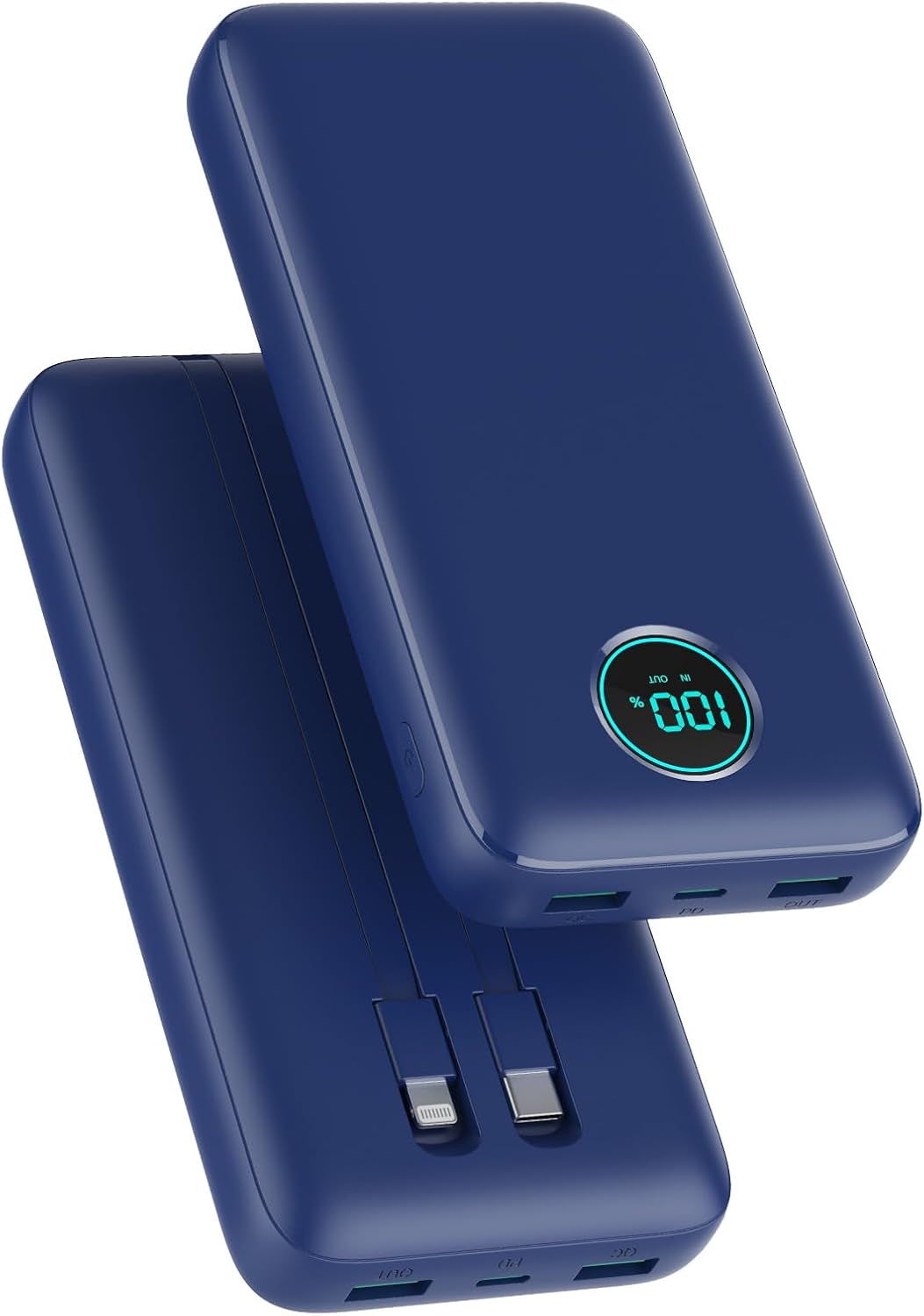 Portable Charger PowerBank 40,800mAh with 2 Built-in Cables,25W PD Fast Charging +QC 4.0 Quick Phone Charging Power Bank, 5 Outputs LCD Display USB C Battery Pack for iPhone 16/15 Android Galaxy etc