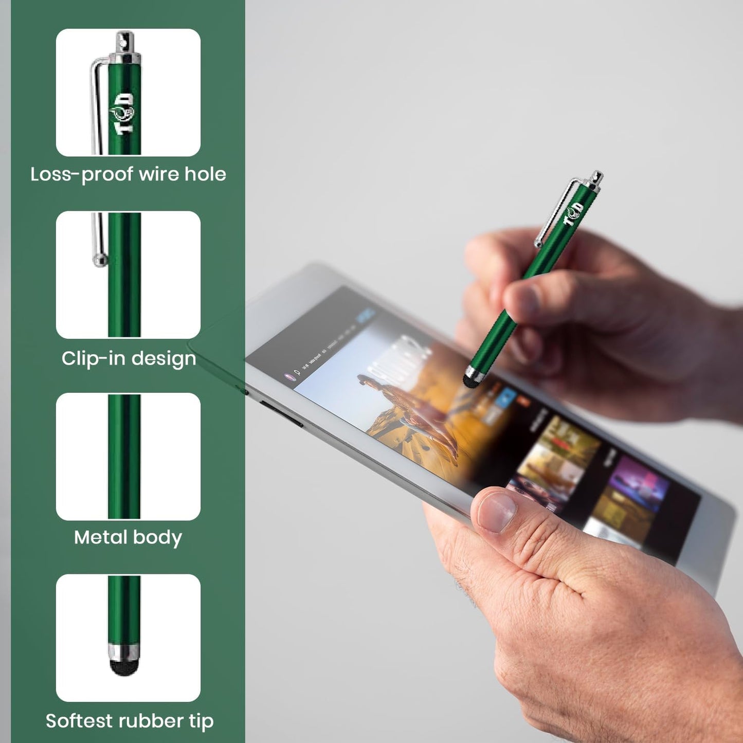 TCD 10-Pack Stylus Pen Set – Universal Capacitive Pen for iPad, iPhone, Tablet, Laptop – Premium Thick Rubber Tip Styluses for All Touchscreen Devices, Green