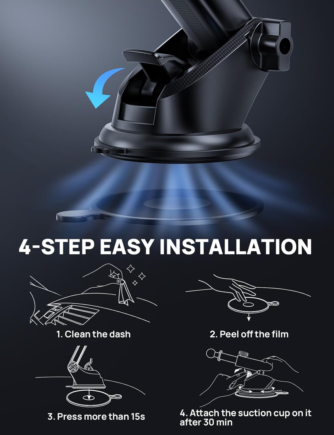 [2025 New] Dashboard Phone Holders for Your Car (+Air Vent Clip) [Military Grade Stable] , Car Cell Phone Holder, Rotatable Suction Cup Car Phone Mount for All Phone (Light Grey)