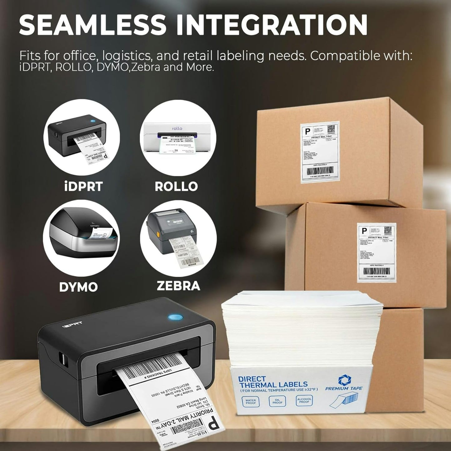 Rockin Rolls Thermal Shipping Labels (Total 2000) - 4 Packs of 500 Fanfold Direct 4x6 Thermal Labels. Thick Commercial Grade, Waterproof, Smudge Proof Mailing and Address Label, and Strong Adhesive