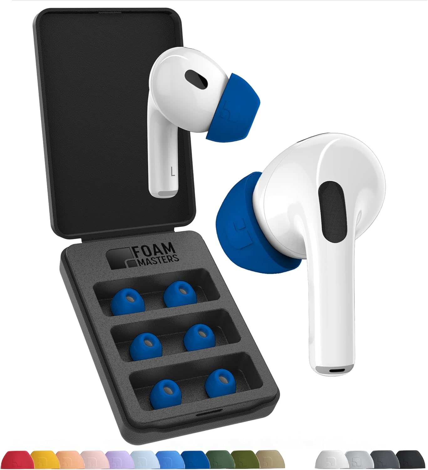 Foam Masters Ultra-Premium Memory Foam Ear Tips for AirPods Pro 1st & 2nd Gen | 3 Pairs | Black Magic Ver 6.0 | Secure | Comfort | Better Noise Cancel | Replacement Buds – Blue, Medium