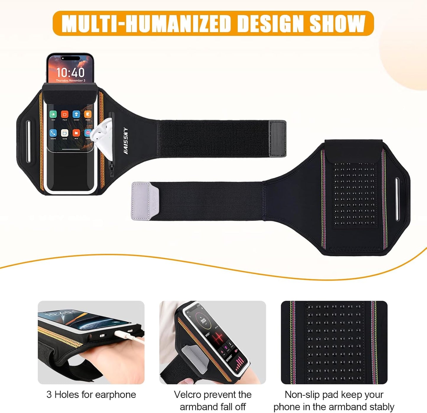 Running Armband for iPhone 15/14/13 Pro/Plus & Galaxy S20/S10, 3D Design Cell Phone Armband with Earphone Pouch Card Slot & Key Pockets, Water Resistant Sports Phone Holder Up to 6.9" Devices"