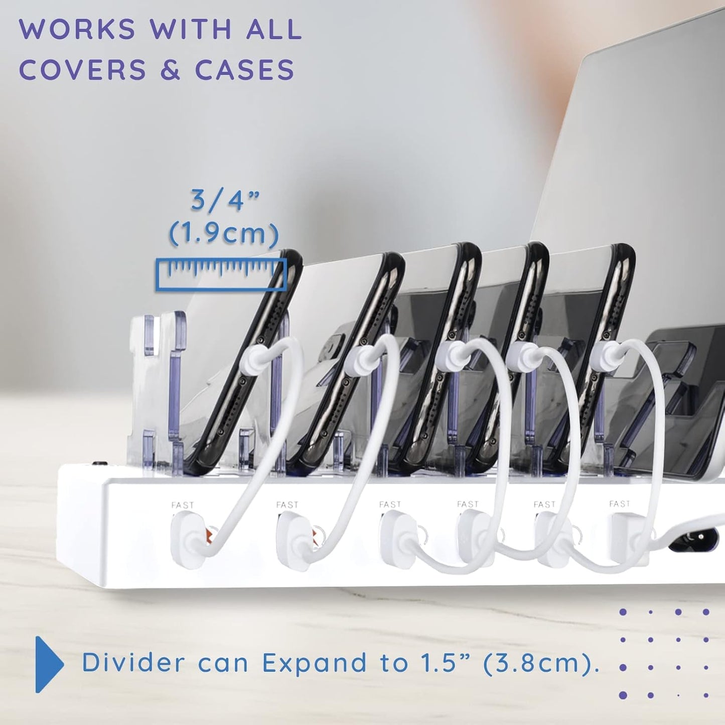 Charging Station for Multiple Devices – 6-Port USB Charging Dock for Apple & Android – Fast Multi-Charger Organizer for Phones, Tablets & More – Universal Desktop Charging Hub with Smart IC Tech
