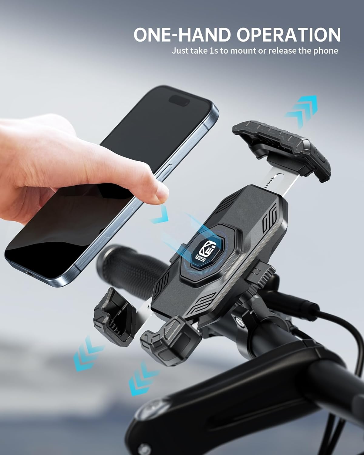 Kewig Motorcycle Phone Mount Holder - [No Scratches Camera ] [1s Lock] Motorcycle Cell Phone Mount, Bike Handlebar Phone Holder for 5.5-7.2" Phones"